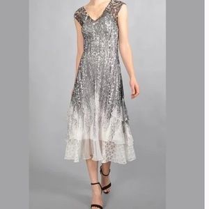 KOMAROV V Neck Tiered Dress in Lunar Fields